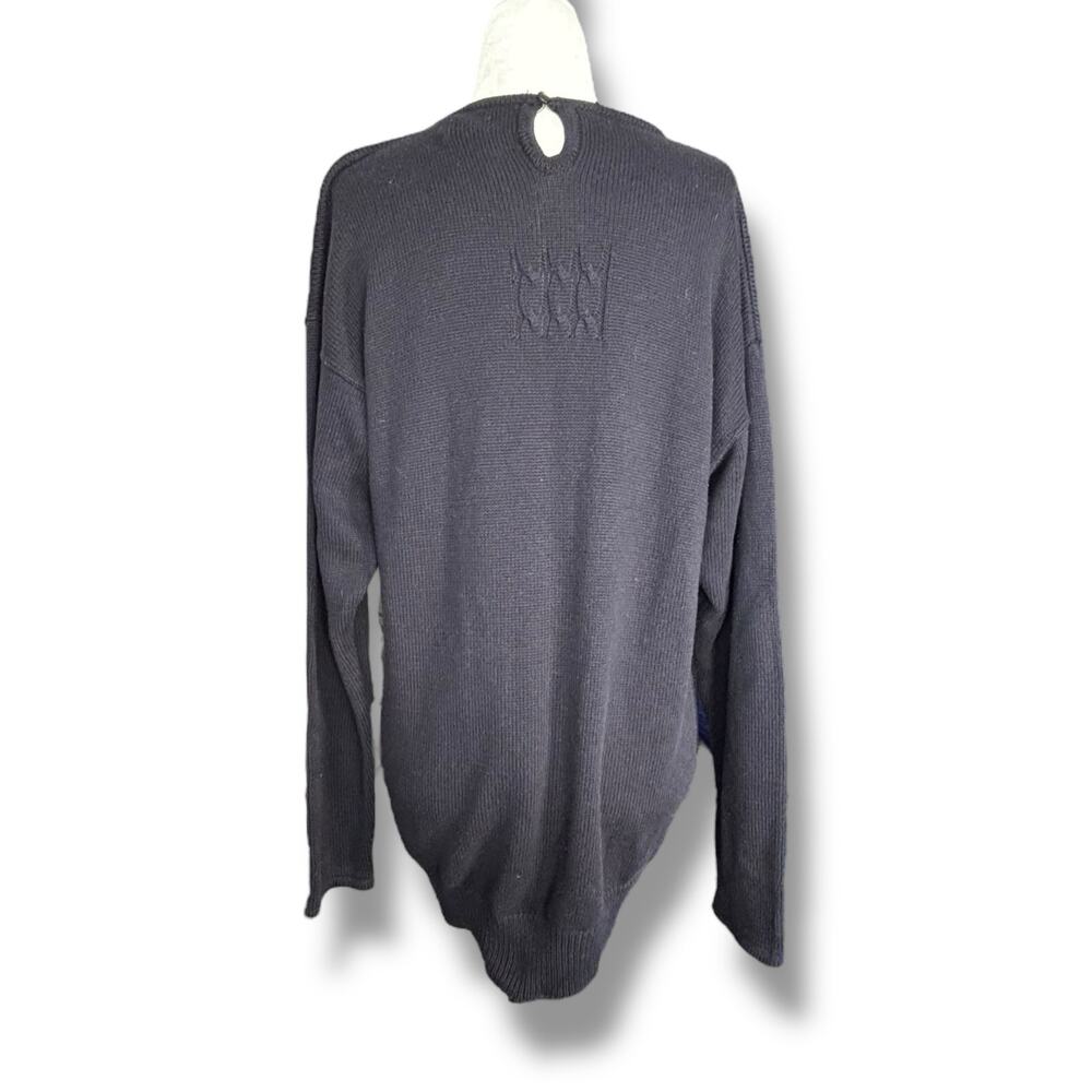Vintage 90s Marisa Christina Black Knit Crewneck Crest Coat of Arms Sweater - Picture 5 of 13